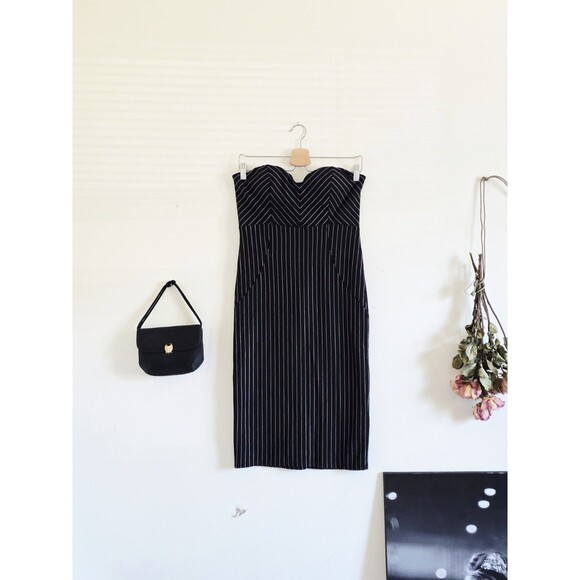 Unbranded Dresses & Skirts - Live Fast Love Hard Strapless Midi Dress Woman's M Black Pin Stripe Sexy Pin Up